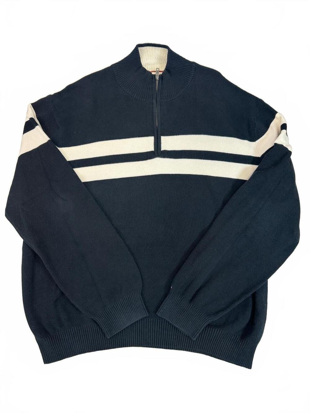 Men’s 2XL Tommy Hilfiger Black Striped 1/4 Zip Mock Turtleneck Sweater Preppy